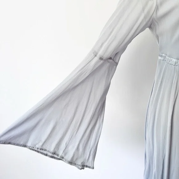 Anthropologie GHOST London Bell Sleeve Light Blue Gray Dress Button Back - Picture 5 of 9
